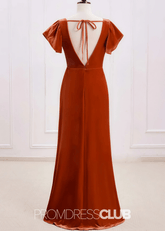 Sheila | A Line Surplice Backless Rust Orange Velvet Maxi Bridesmaid Dress - Price #price_variant_lowest# - Bronzer - PromDressClub